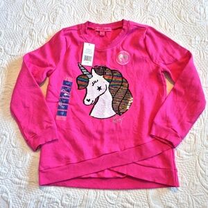 Betsey Johnson girls size Large 12 pink flipping sequin unicorn swearshirt NEW